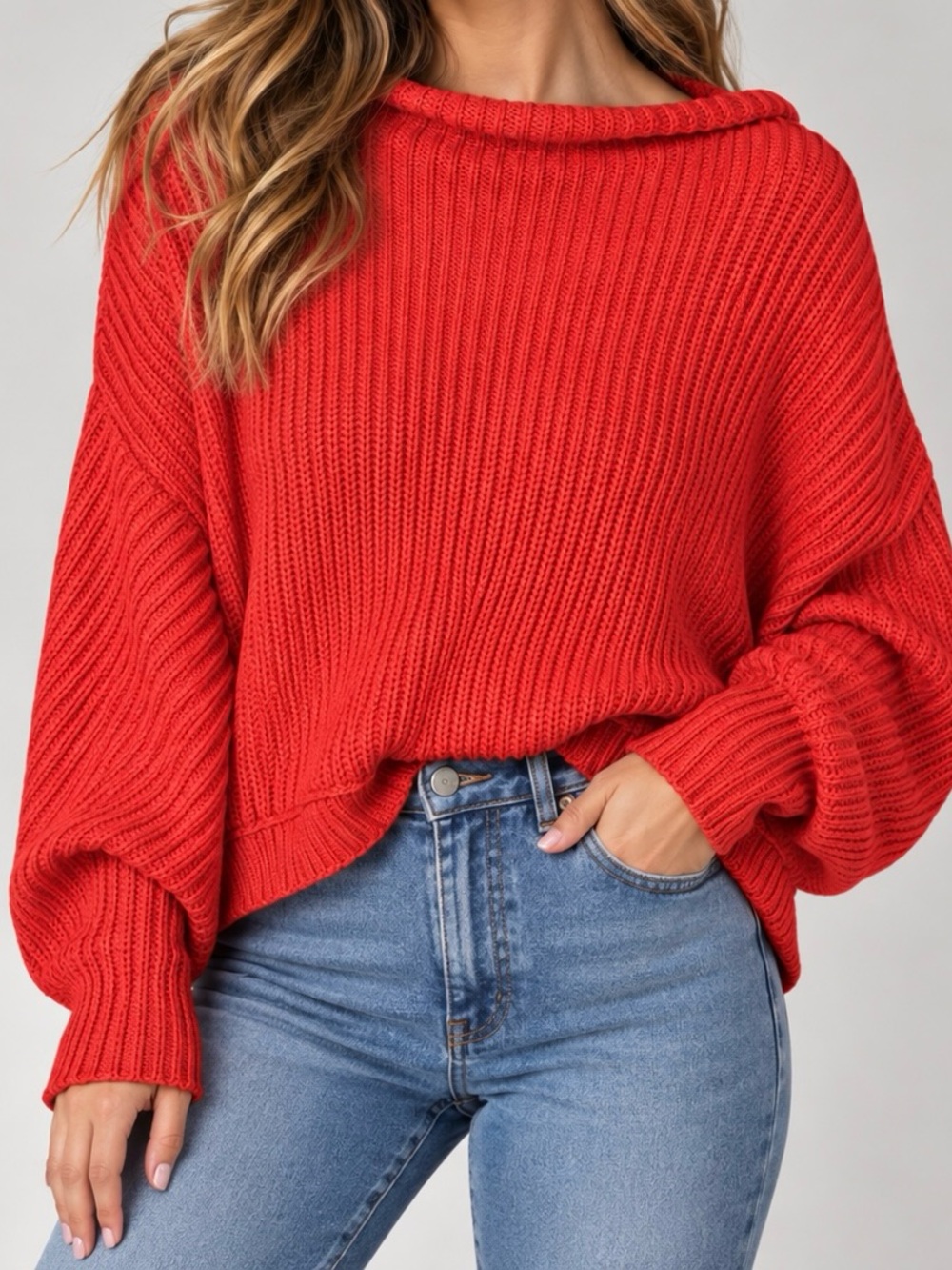 Free People Orange Ribbed Knit Boatneck Batwing Pullover Sweater (Size S)